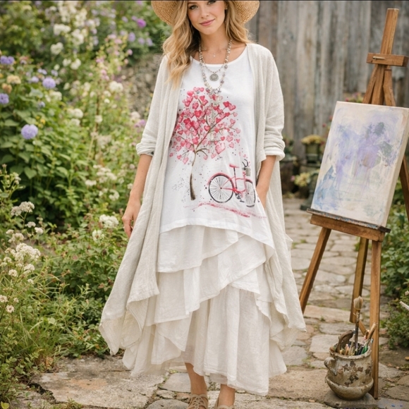 NEW Mac & Belle Valantine Artsy painted look heart tree w/ bicycle scoop neck M - Picture 13 of 13